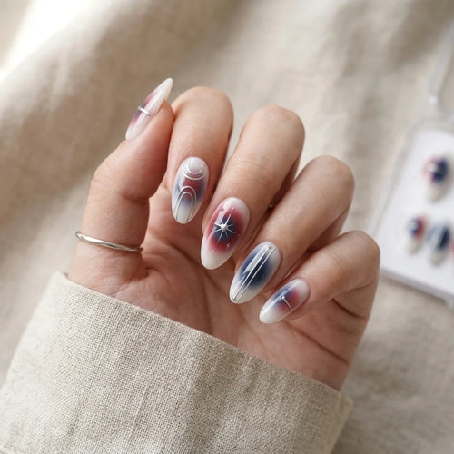 white red blue aura 4th of july almond press on nails 3d silver swirl mockup 01