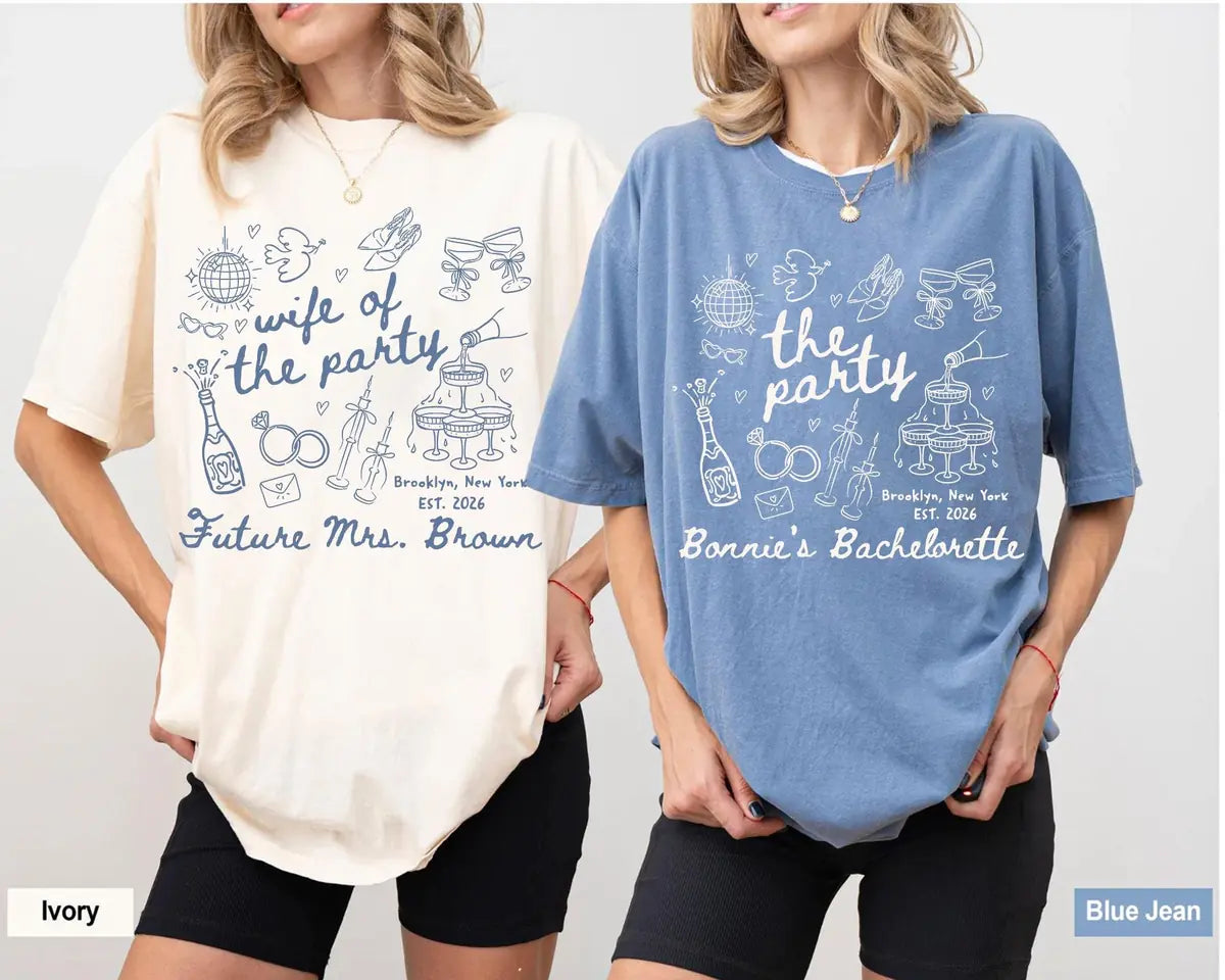 wife of the party custom name location year bachelorette comfort colors t shirt color chart