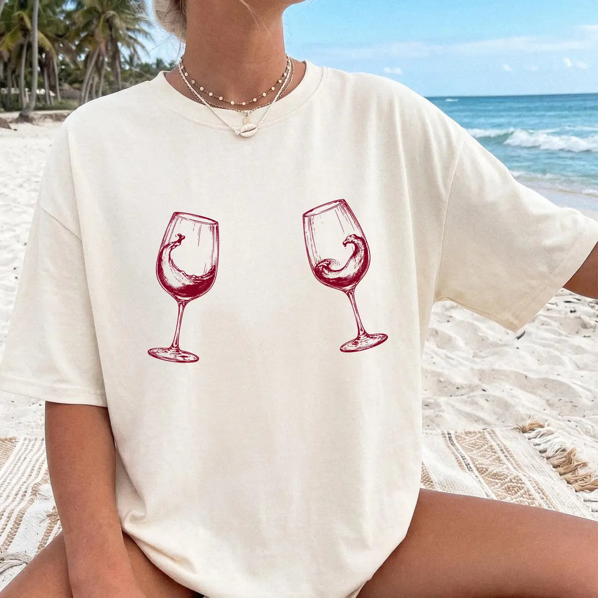 Wine Trip graphic Comfort Colors T-shirt in Red, main product photograph.