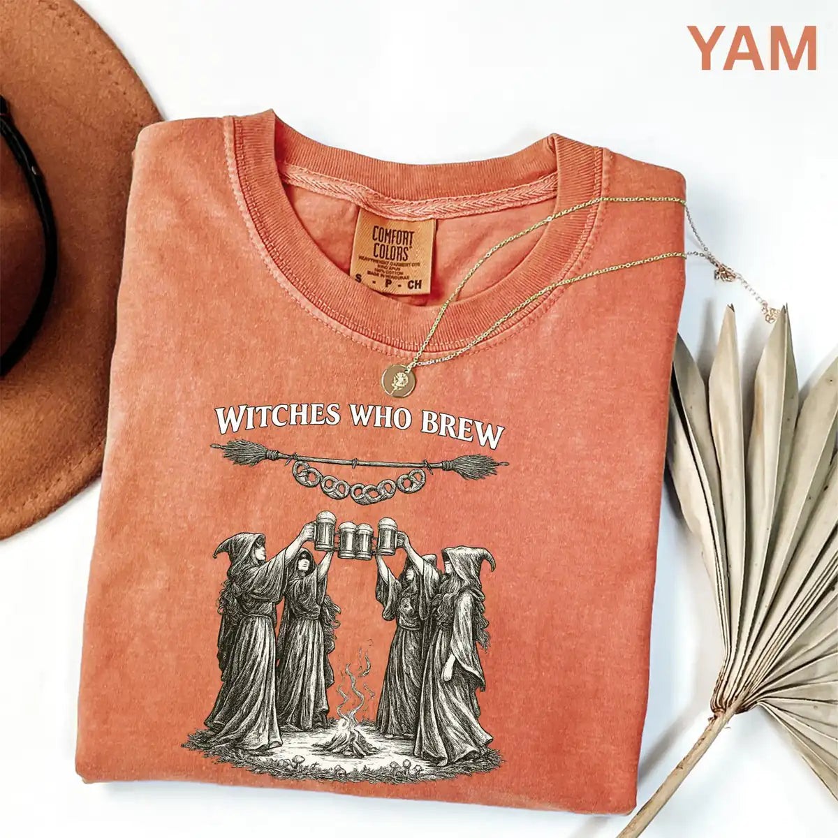 Woman wearing Pepper Witches Who Brew - Oktoberfest Halloween Comfort Colors T-Shirt