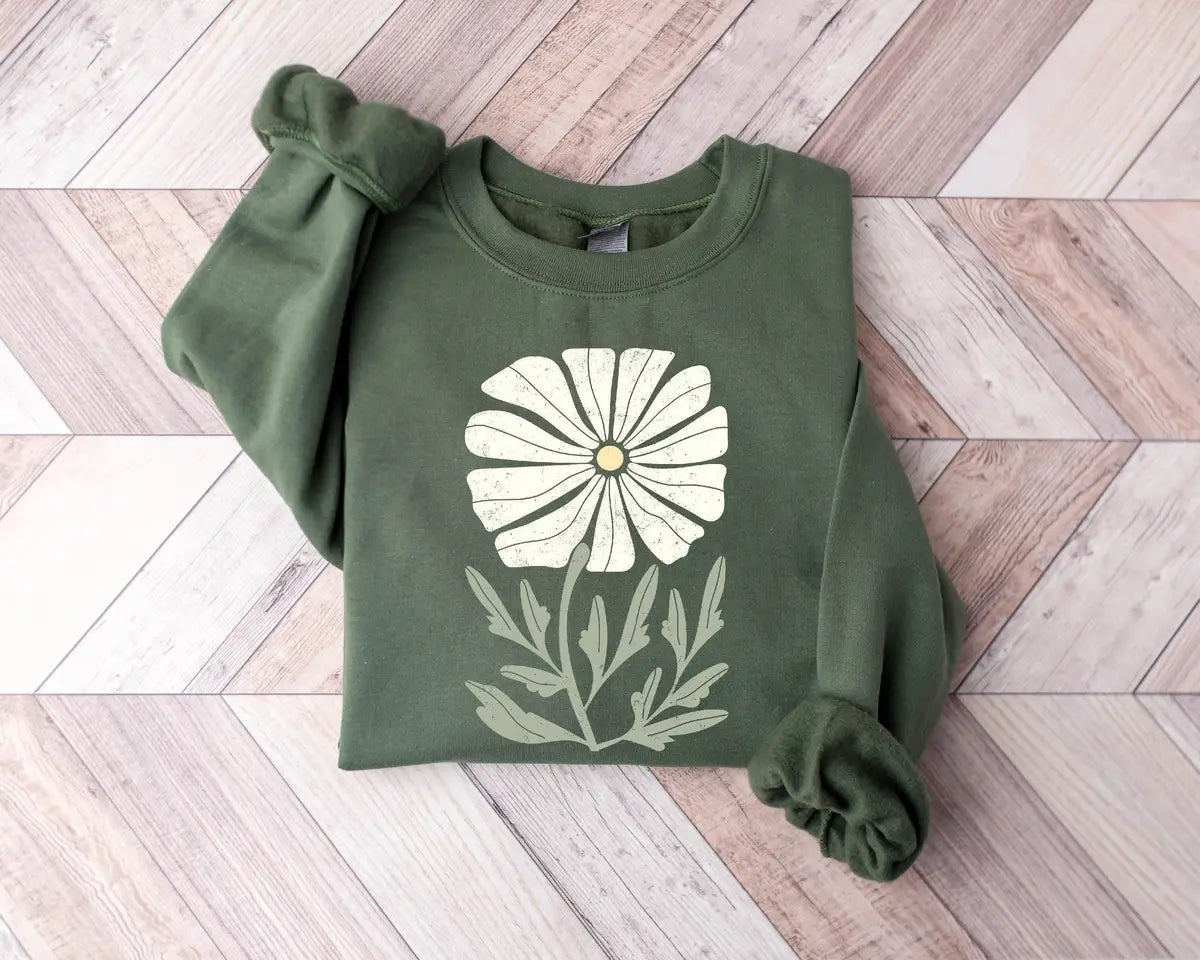 Womens Daisy Flower Crewneck Sweatshirt alternate product view.