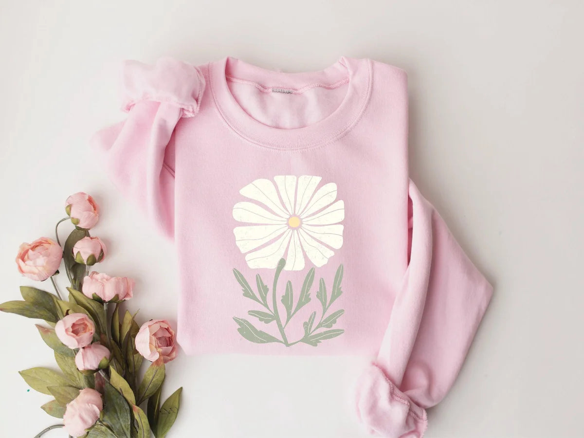 Womens Daisy Flower Crewneck Sweatshirt alternate product view.
