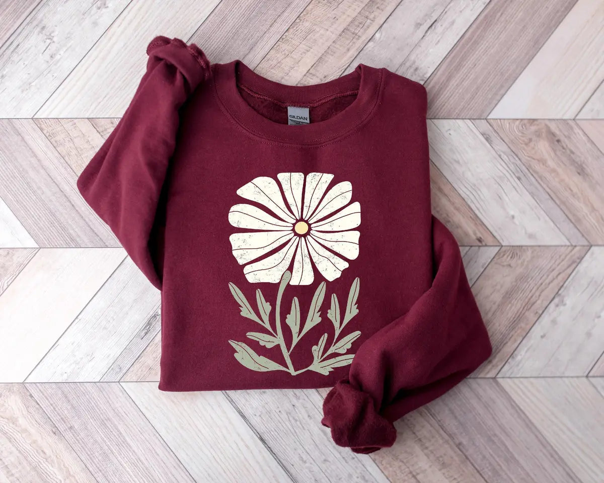 Womens Daisy Flower Crewneck Sweatshirt alternate product view.
