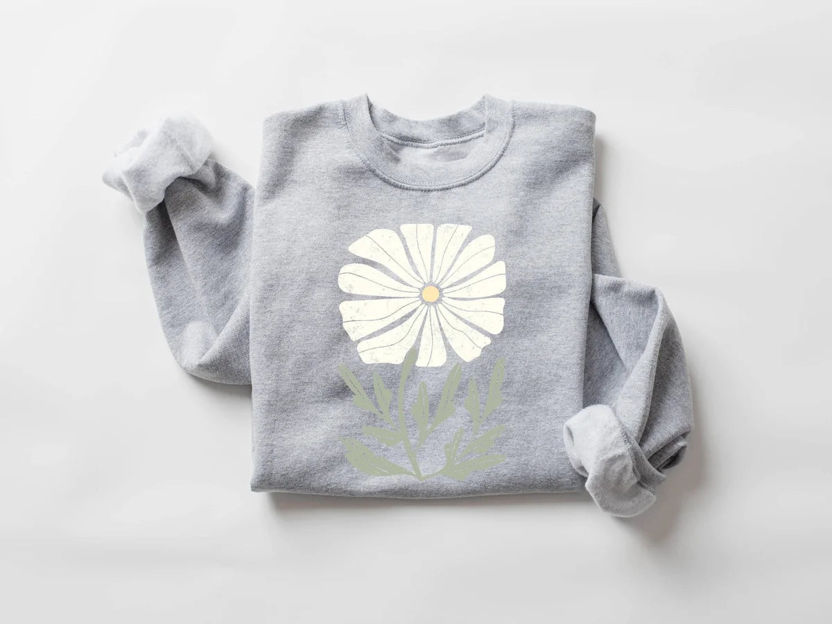 Womens Daisy Flower Crewneck Sweatshirt alternate product view.