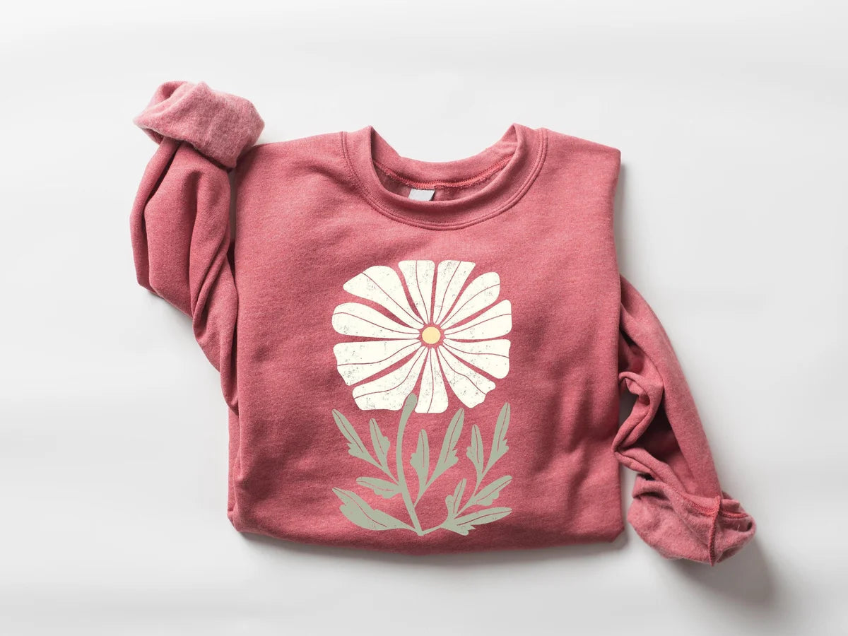 Womens Daisy Flower Crewneck Sweatshirt alternate product view.