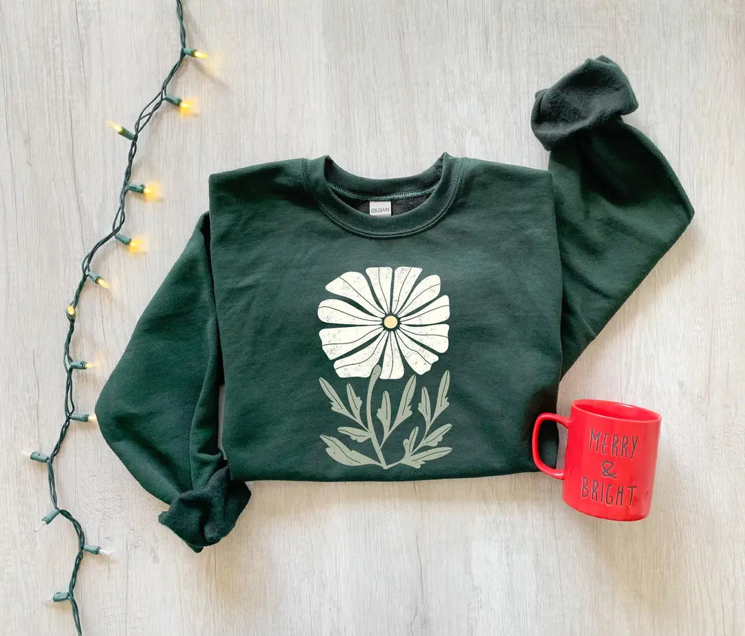 Womens Daisy Flower Crewneck Sweatshirt alternate product view.