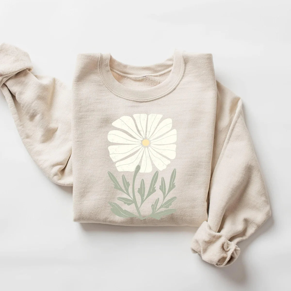 Womens Daisy Flower Crewneck Sweatshirt hero view.