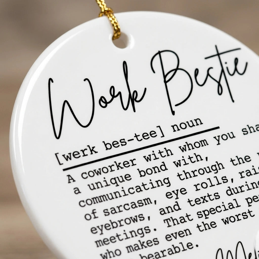 work bestie personalized ornament detail