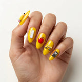 yellow red 3d almond press on nails school bus apple pencil mockup 01